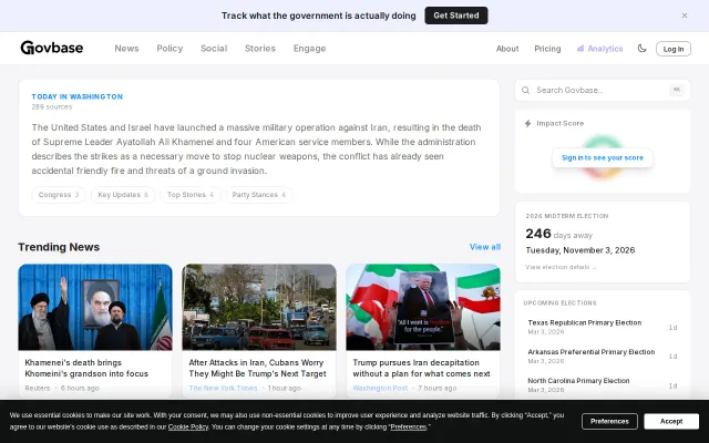 Govbase – Follow a bill from source text to news bias to social posts