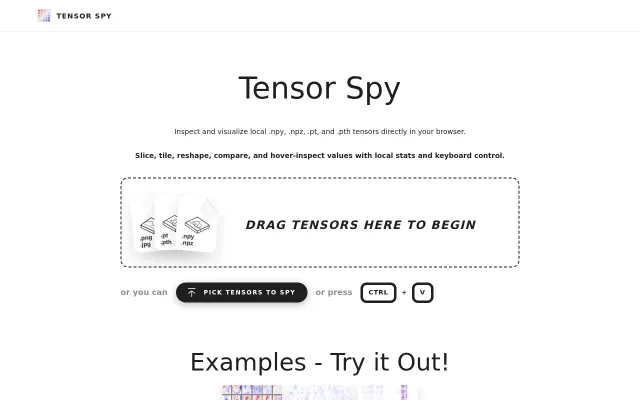 Tensor Spy: inspect NumPy and PyTorch tensors in the browser, no upload