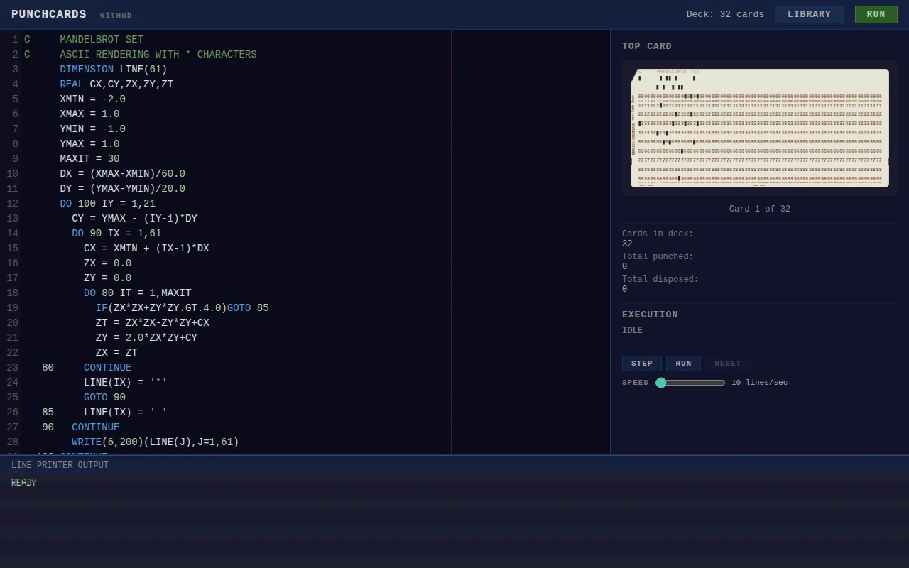Punch card simulator and Fortran IV interpreter