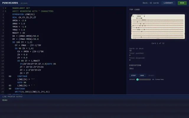 Punch card simulator and Fortran IV interpreter