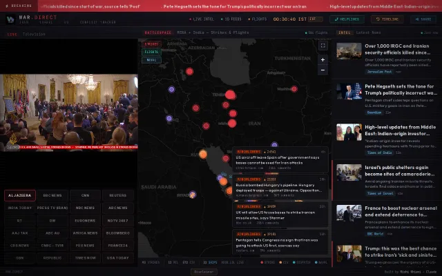 War.direct – Real-time conflict intelligence dashboard for the Iran war