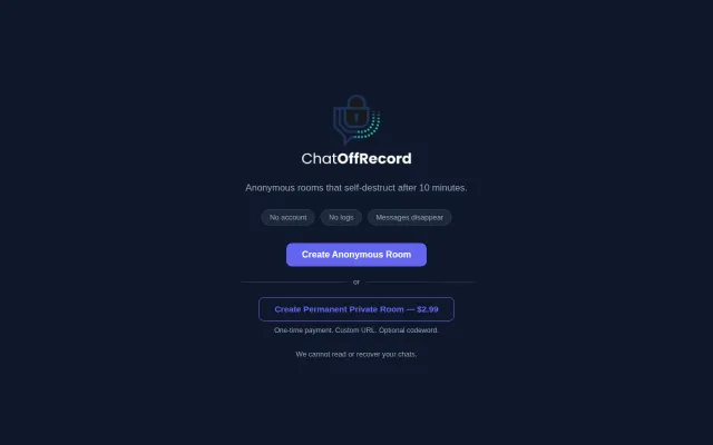 ChatOffRecord – Anonymous chatrooms that self-destruct in 10 minutes