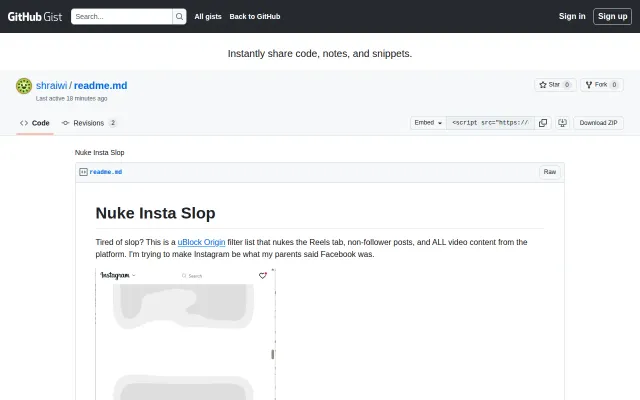 uBlock filter list to blur all Instagram Reels