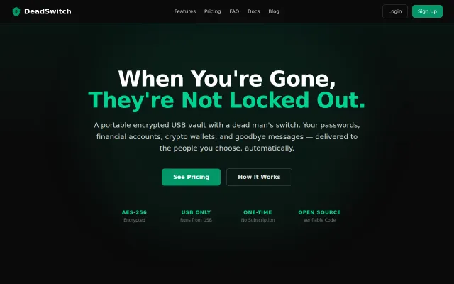 DeadSwitch – Encrypted USB vault with dead man's switch