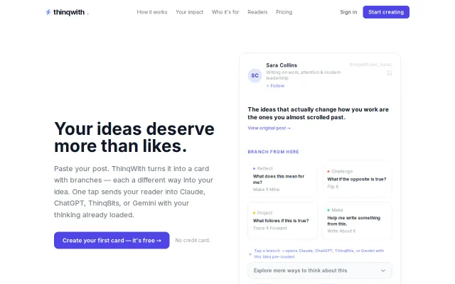 ThinqWith – generate one-click AI prompts for your readers