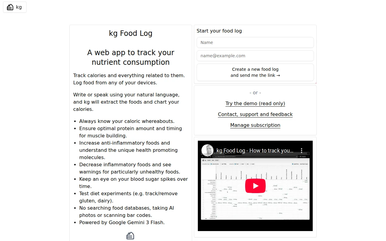 kg Food Log (Google Gemini powered nutrition tracker)