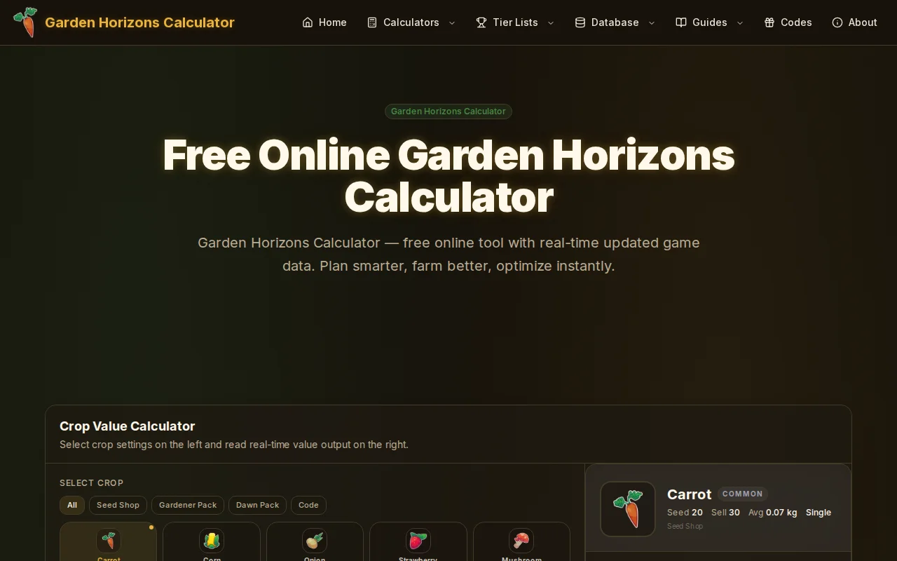 A Crop Value Calculator for Garden Horizons