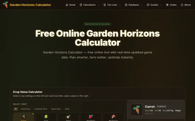A Crop Value Calculator for Garden Horizons