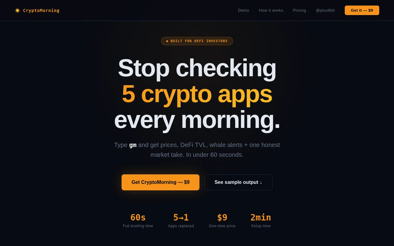 CryptoMorning – AI crypto briefing via a single Claude.md file