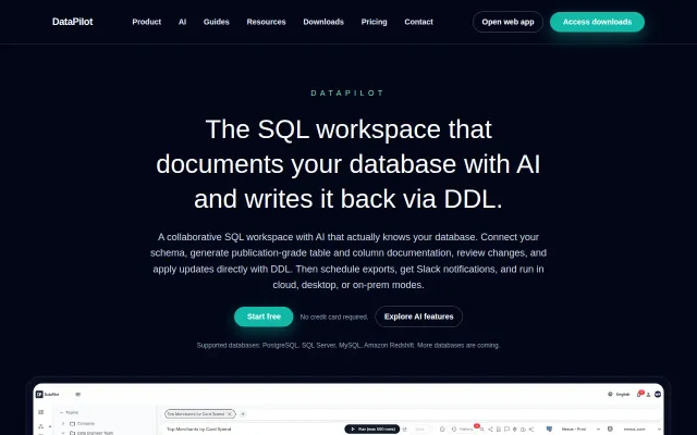 DataPilot – SQL workspace with scheduling, and on-prem execution
