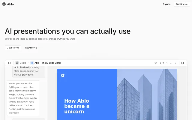 Ablo - AI slides without the generic look or layout restrictions