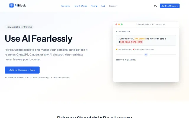 PrivacyShield – Mask your PII before it reaches ChatGPT/Claude
