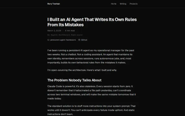 Persistent Agent Framework – Self-Correcting AI Agents on Claude Code