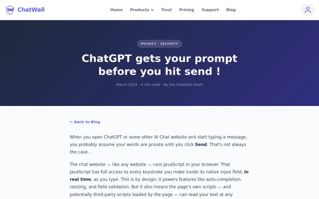 ChatGPT gets your prompt before you hit send