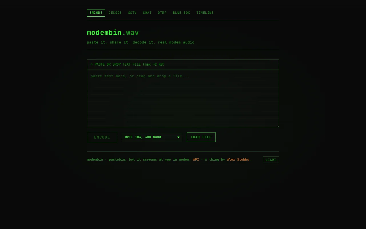 Modembin – A pastebin that encodes your text into real FSK modem audio