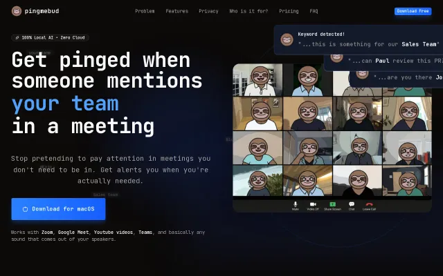 PingMeBud – A macOS app that listens to meetings so you don't have to