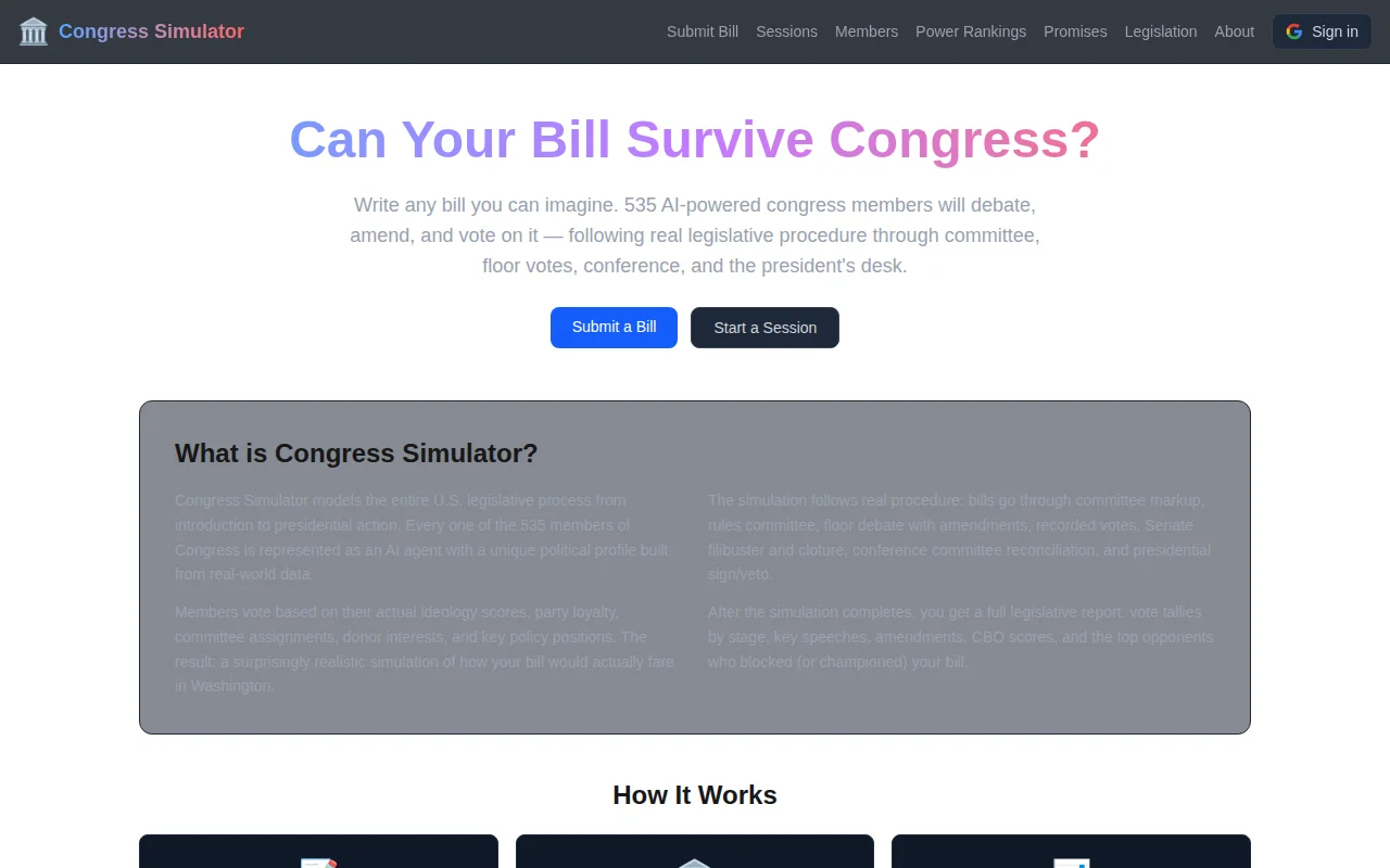 SimCongress – a scale model simulation of all 535 congressional members