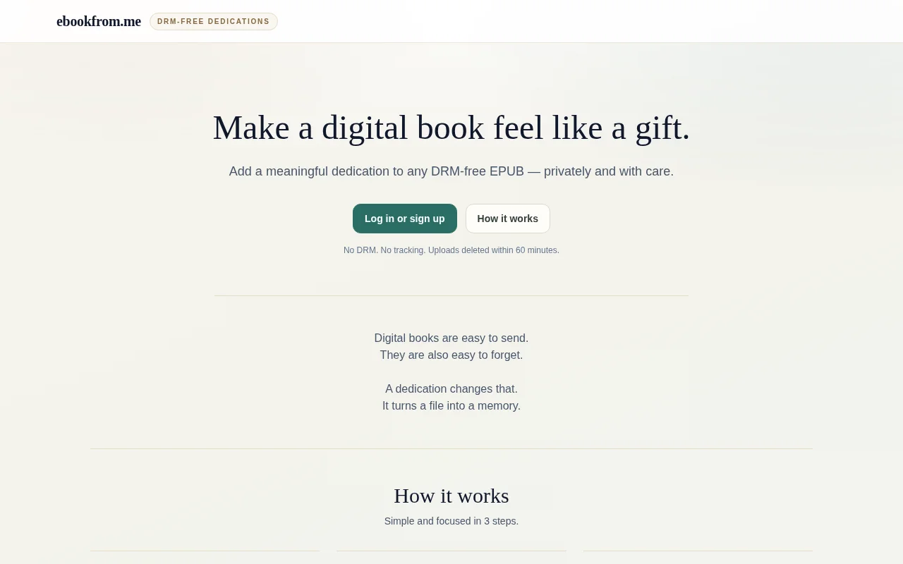 Embed a dedication page directly inside DRM-free EPUBs