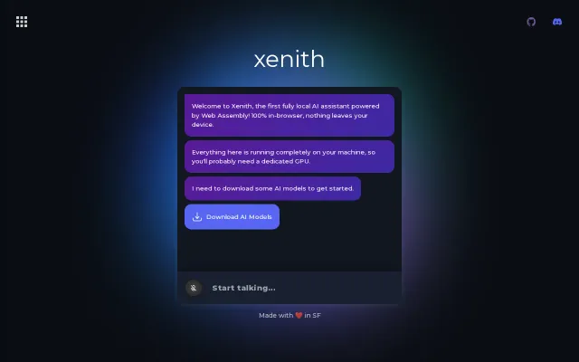 Xenith.ai – Web Assembly Based Voice Assistant with WebLLM/Whisper/VITS