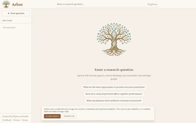 Arbor – AI research workbench, question to knowledge graph
