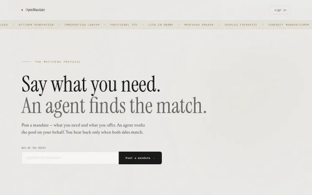 OpenMandate – Declare what you need, get matched