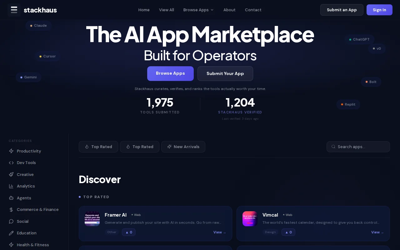 Stackhaus – A marketplace for AI-built apps (1,204 verified at launch)