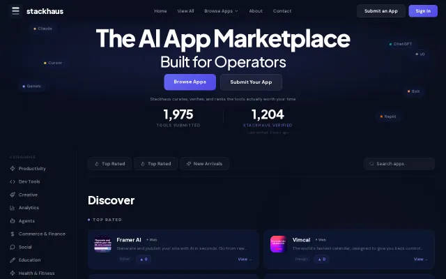 Stackhaus – A marketplace for AI-built apps (1,204 verified at launch)