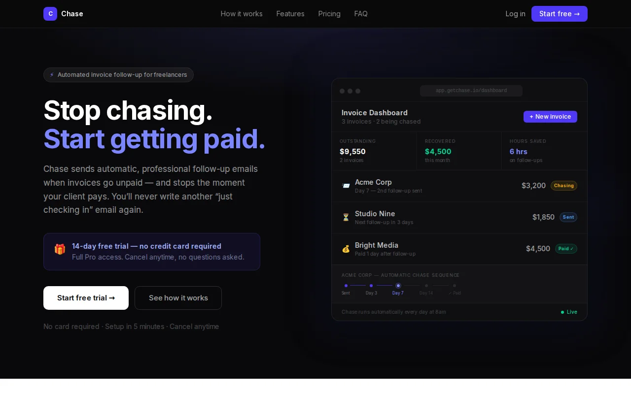 Chase – automated invoice follow-up emails for freelancers