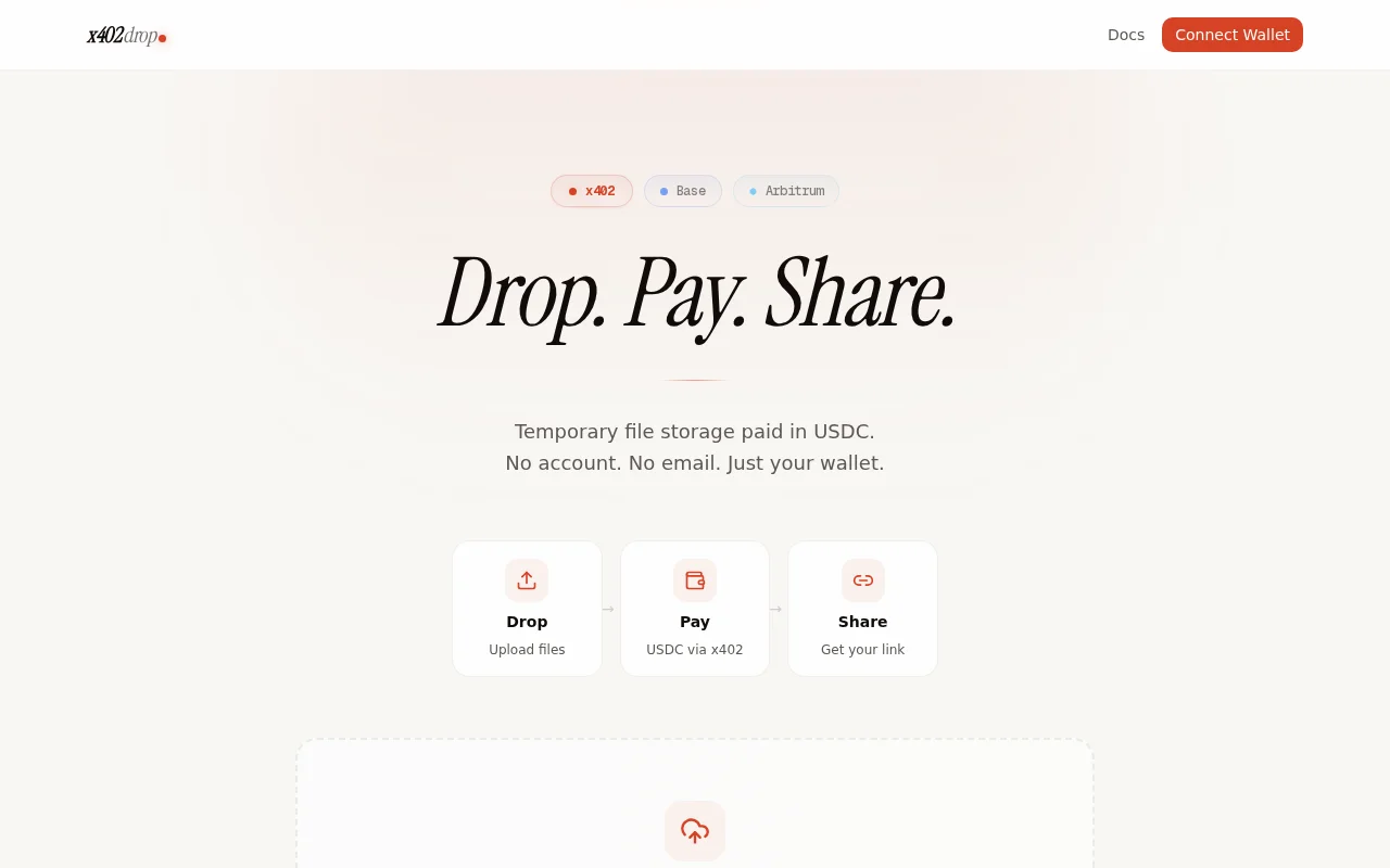 X402drop – Temporary file sharing paid in USDC via the x402 protocol
