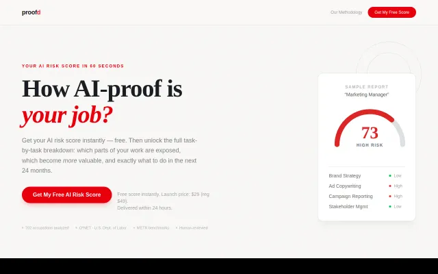 Proofd – Free AI career risk score based on your tasks, not job title