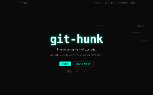 Git-hunk – Stage hunks by hash, no "-p" required