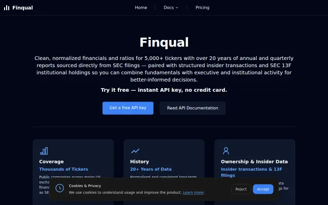 Finqual – Free SEC-based API for fundamentals, insider and 13F data