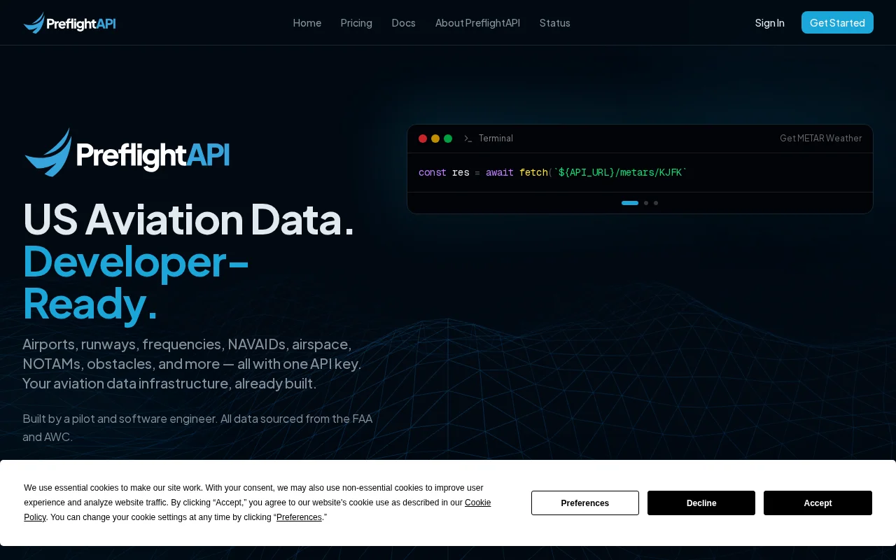 PreflightAPI – US airports, weather, NOTAMs and more via one API