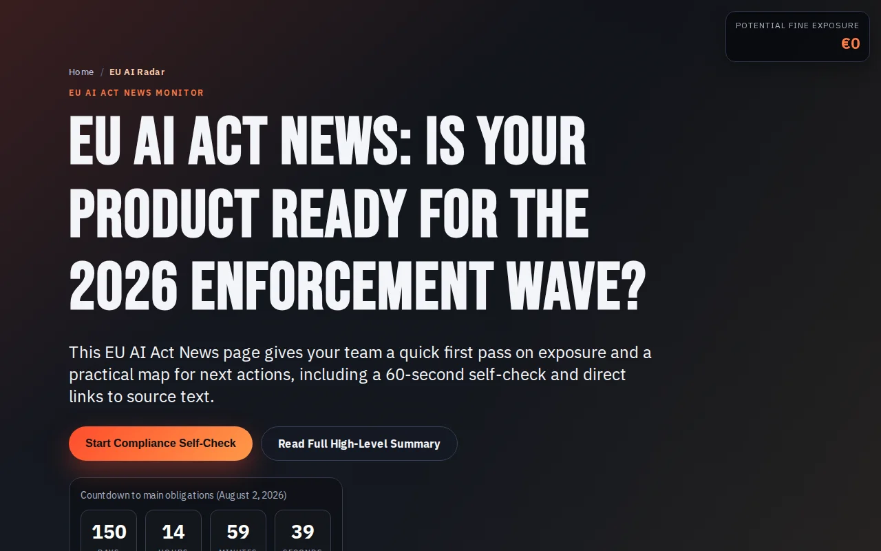EU AI Radar – 60-second self-check for EU AI Act exposure
