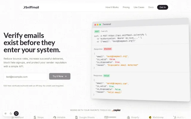 Sniffmail – Email verification API, one NPM install, catch fake-signups