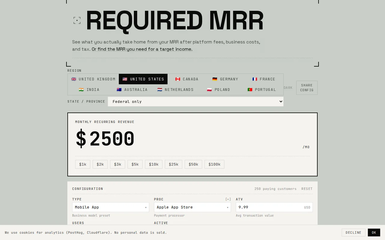 MRR Take-Home Calculator for Bootstrapped Founders