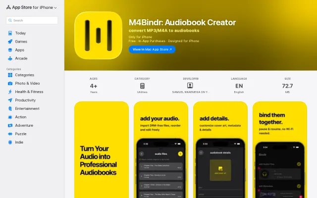 M4Bindr – Convert MP3/M4A files into chaptered M4B audiobooks on iOS