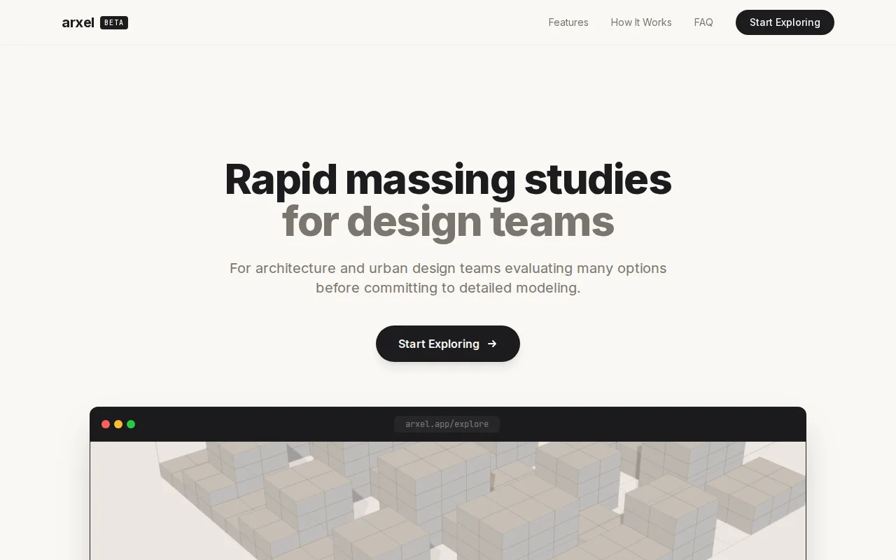 Arxel – Constraint-driven 3D building masses in the browser