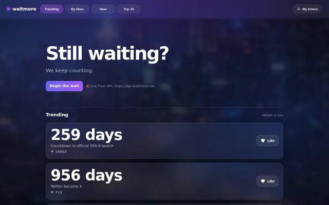 Waitmore – simple public timers anyone can create and share