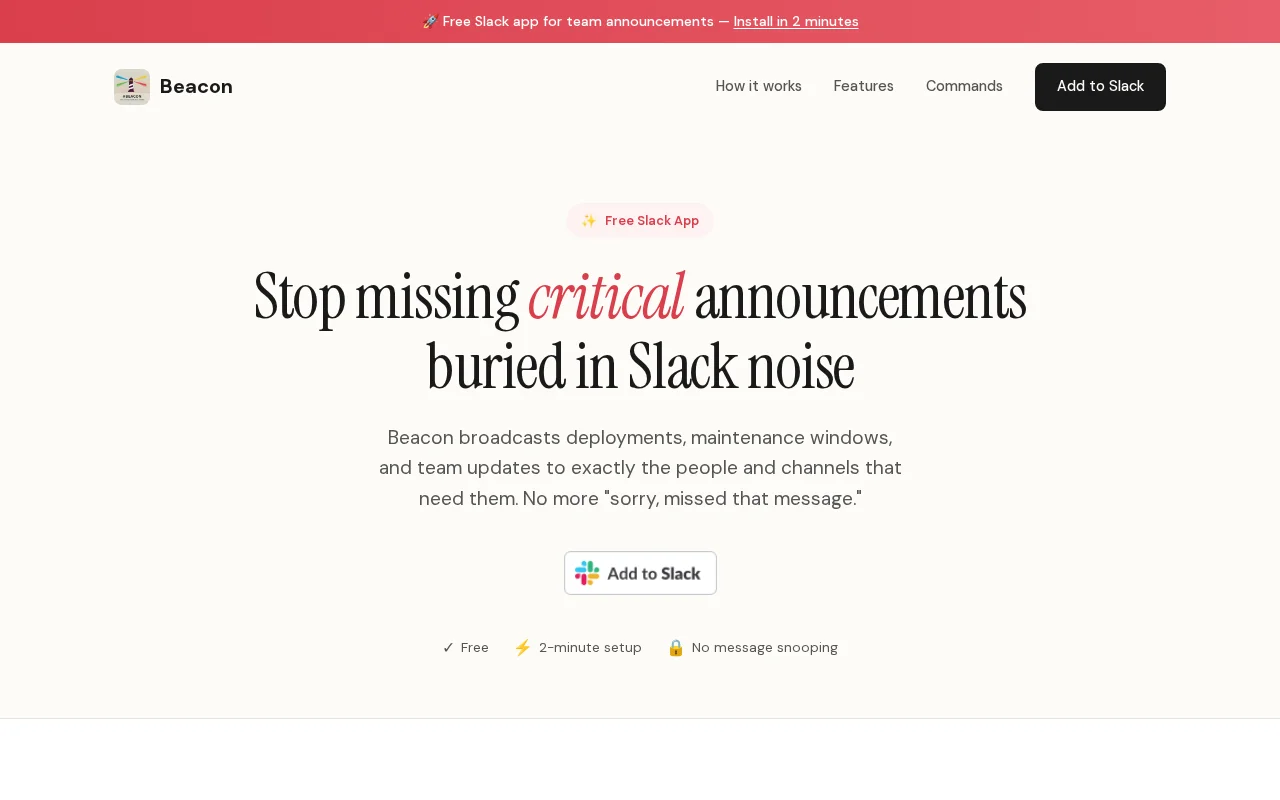Beacon – Slack app for structured team announcements with subscriptions