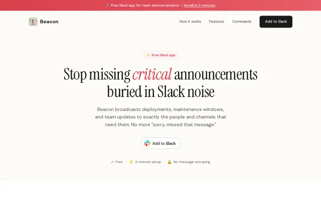 Beacon – Slack app for structured team announcements with subscriptions
