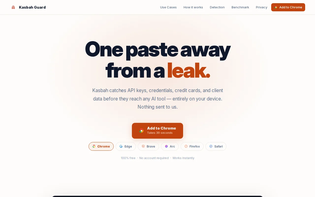 Kasbah Guard – Free browser extension that catches secrets on GenAI