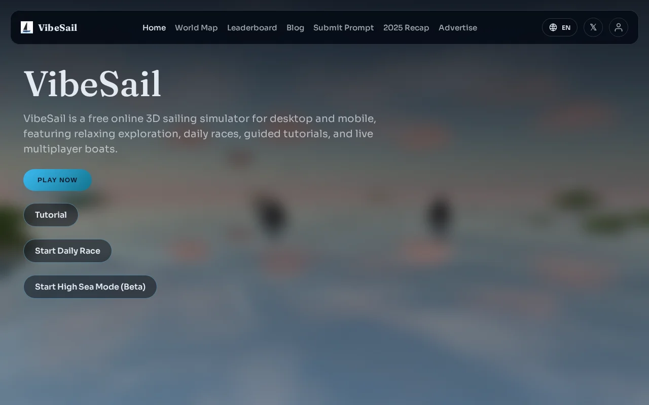 VibeSail – Free browser 3D sailing SIM, sail any real-world location