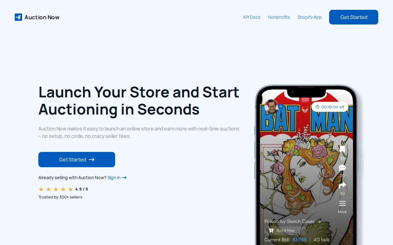 Auctionnow.io – Launch a store to sell items via auction or buy-it-now
