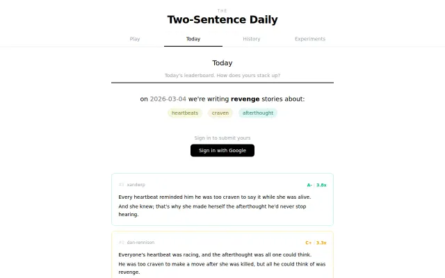 A daily word game where you make two-sentence stories