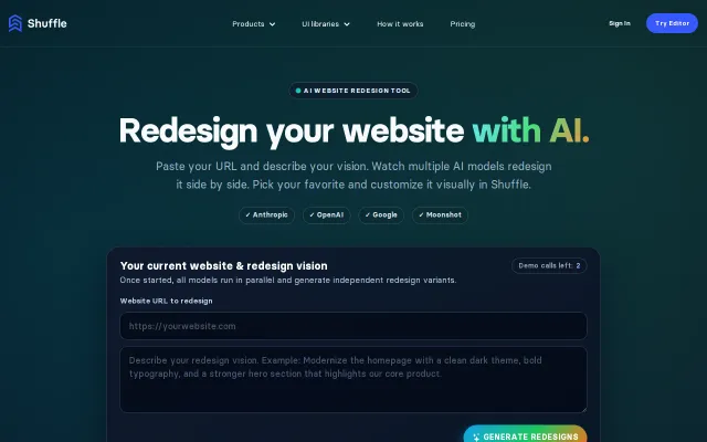 Paste a URL and watch multiple AI models redesign it side-by-side