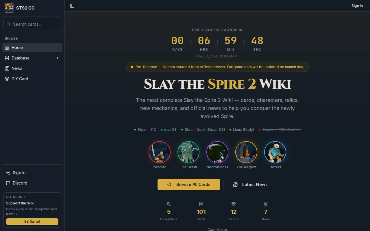Slay the Spire 2 Wiki (database and card maker tool)