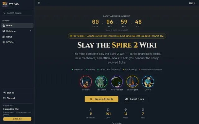 Slay the Spire 2 Wiki (database and card maker tool)