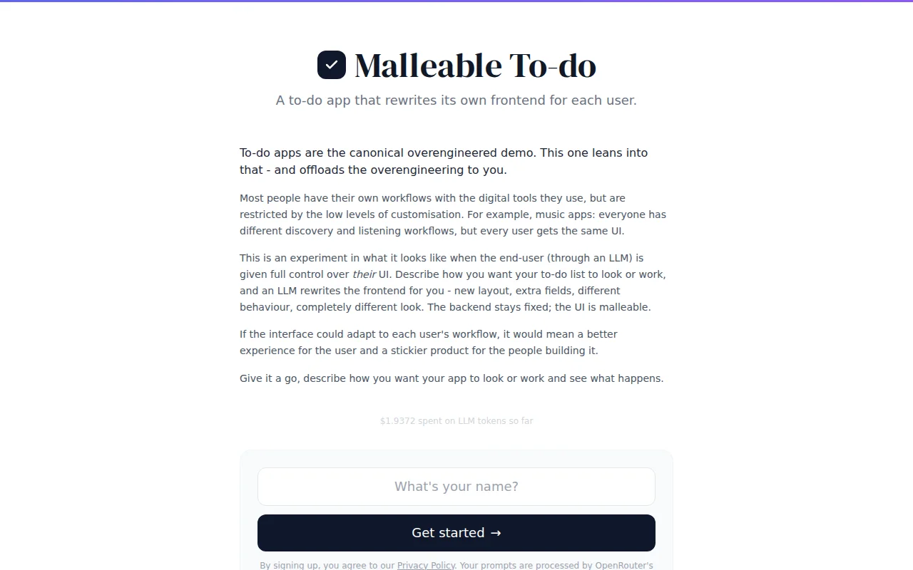 I made a to-do list app where users use LLMs to rewrite their front end