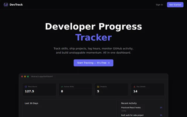 DevTrack – A personal dashboard to track your developer growth